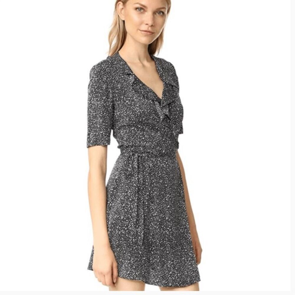 Diane Von Furstenberg Silk Savilla Wrap Dress Black White Spotted Ruffles Size 8